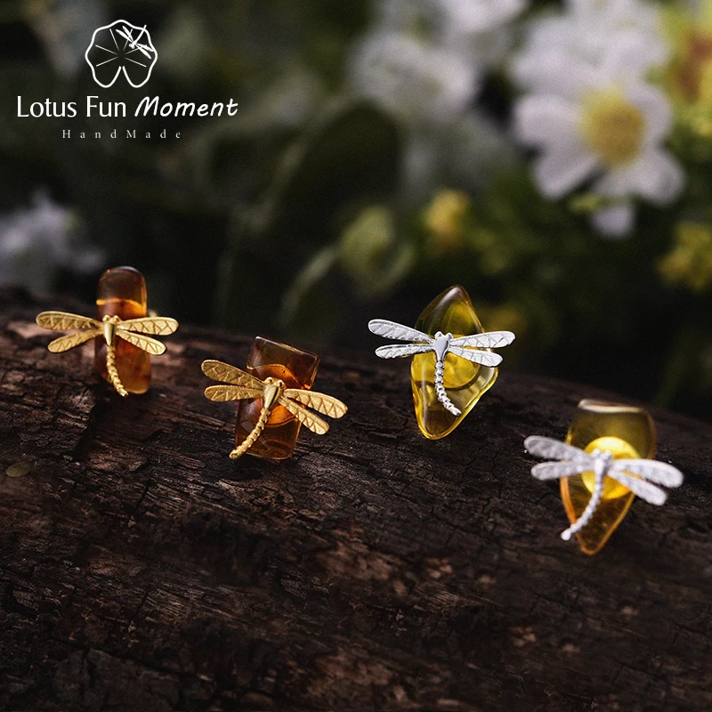 Lotus весело момент Настоящее стерлингового серебра 925 натуральный янтарь