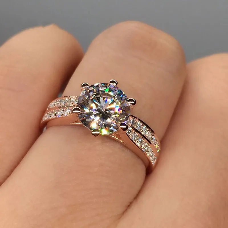 Женские обручальные кольца с фианитами AAAAA цвета розового золота кристаллами 3