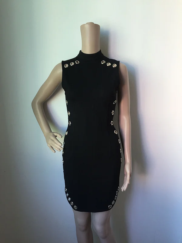 

Celebrity Sleeveless Black Keyhole Bodycon Dress Fashion Mini Dress