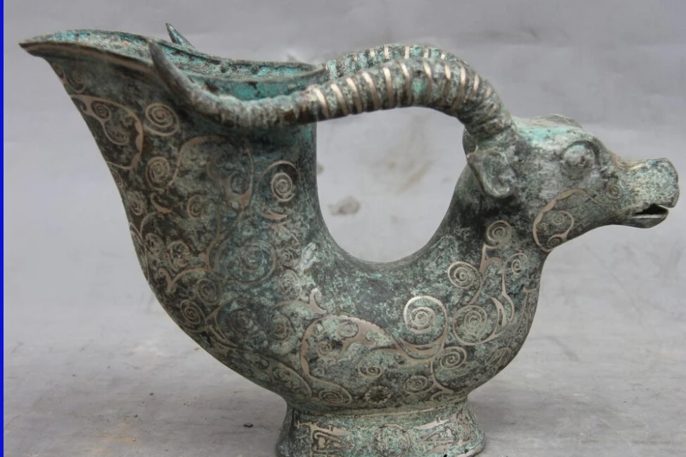 Китай Бронза Позолоченного Серебра Овцы Козы Бокал Бутылка Кубок Стакан Вина Cup