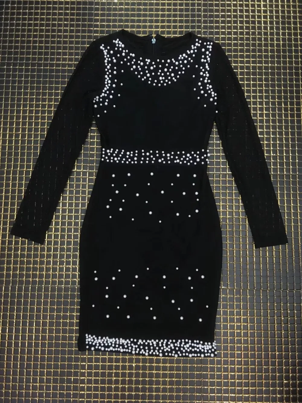 

2019 new arrival women black lace round neck long sleeve bodycon Celebrity evening party bandage dress wholesale