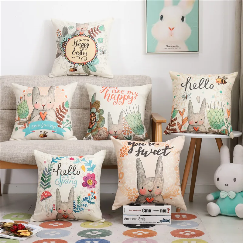 

Hap-deer Cotton linen printed pillowcase cartoon cute rabbit without filling home decoration sofa cushion cover cojines almofada