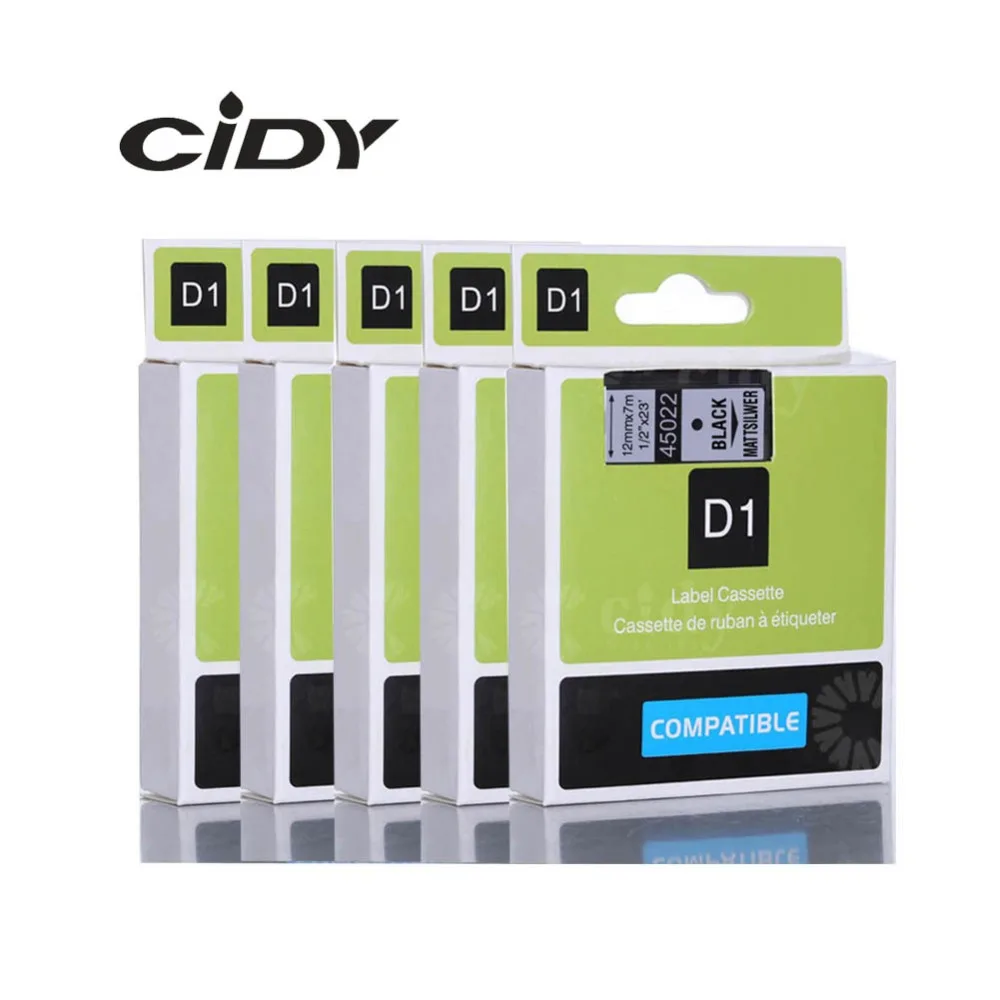 Cidy 5 шт. совместимый с Dymo Labelmanager 12 мм D1 черный на серебристом 45022 этикетке