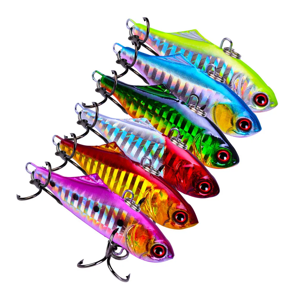 60PCS 6.5cm/14.2g VIB Winter Ice Fishing Lures Bionic Hard Bait Vibration Lure Crankbait Fish Bass Wobbler Treble Hooks | Спорт и