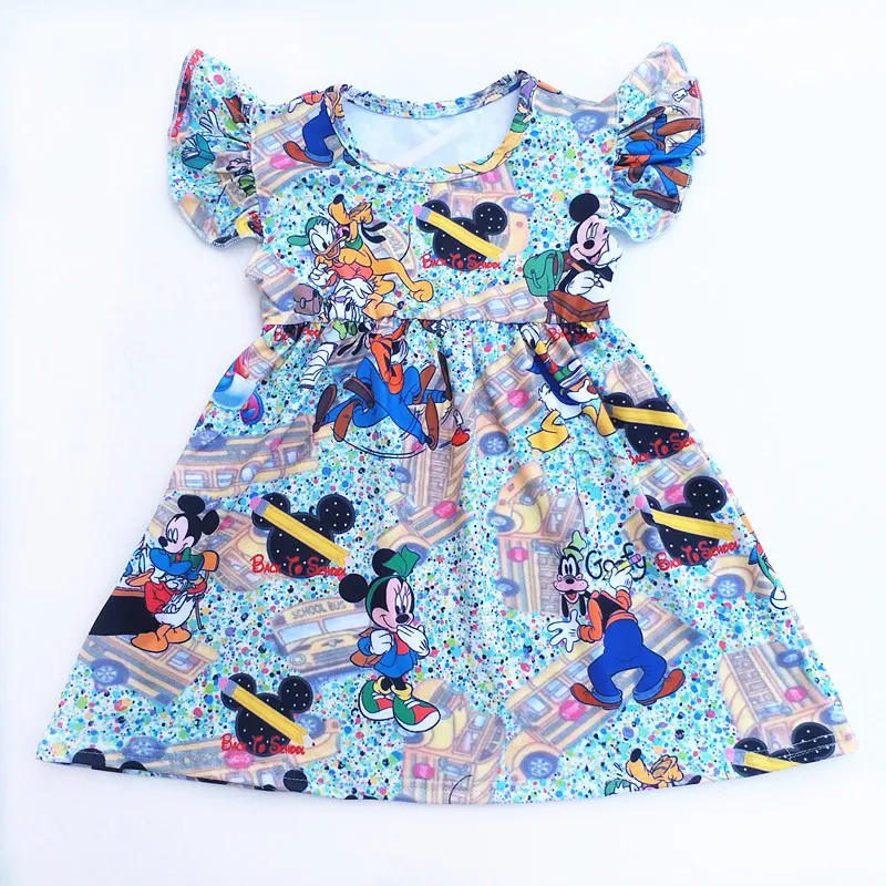 Новинка 2018 года летнее платье синее с короткими рукавами Микки Маусом