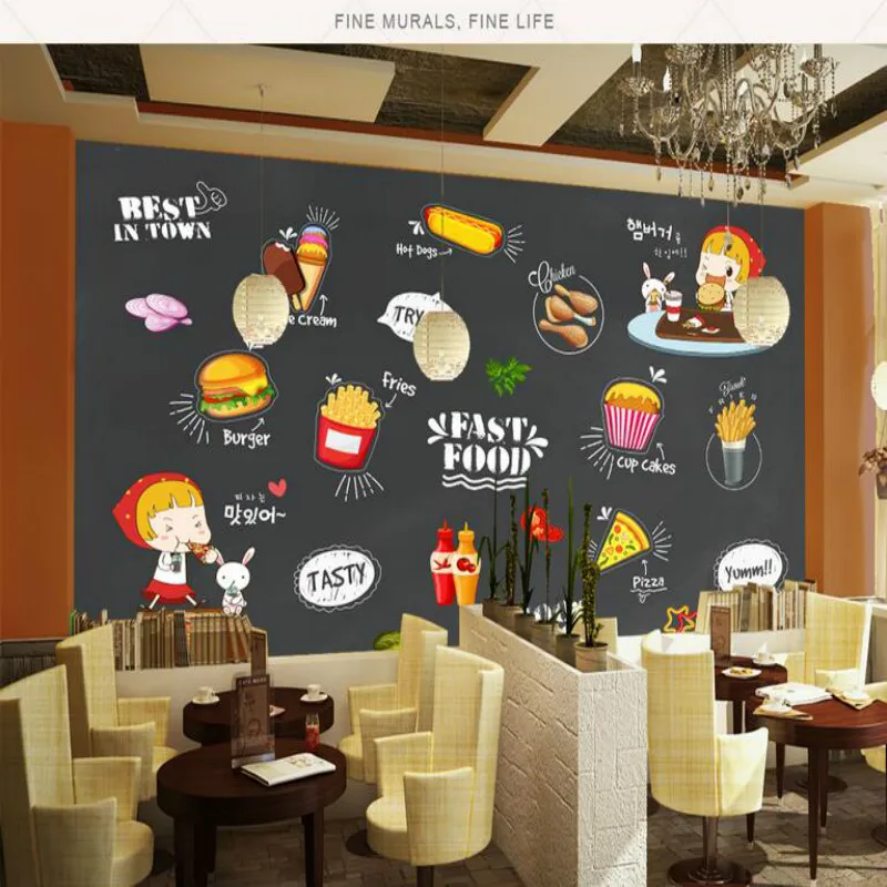 Пользовательские 3D нетканые обои для западного магазина продуктов питания доски