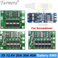 turmera 3s 12 6v 20a 30a 40a for screwdriver battery 12v li ion 18650 battery protection board bms pcm for screwdriver set ju07