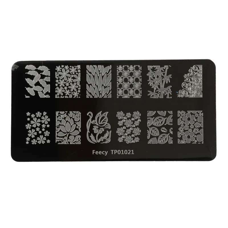 Feecy TP01021 Пластины для штамповки ногтей 6*12 см шаблоны для ногтей DIY Нержавеющая Сталь Штамп маникюрный трафарет Инструменты дизайн ногтей штамп Шаблоны - Цвет: Feecy TP01021