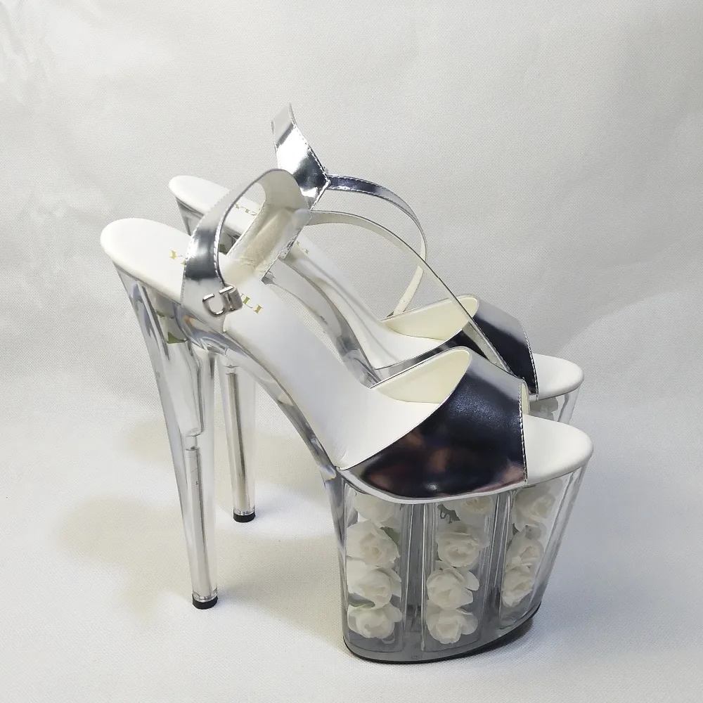 All-clear crystal white rose bag with size and size of sandals, 20cm high heels, romantic bridal shoes