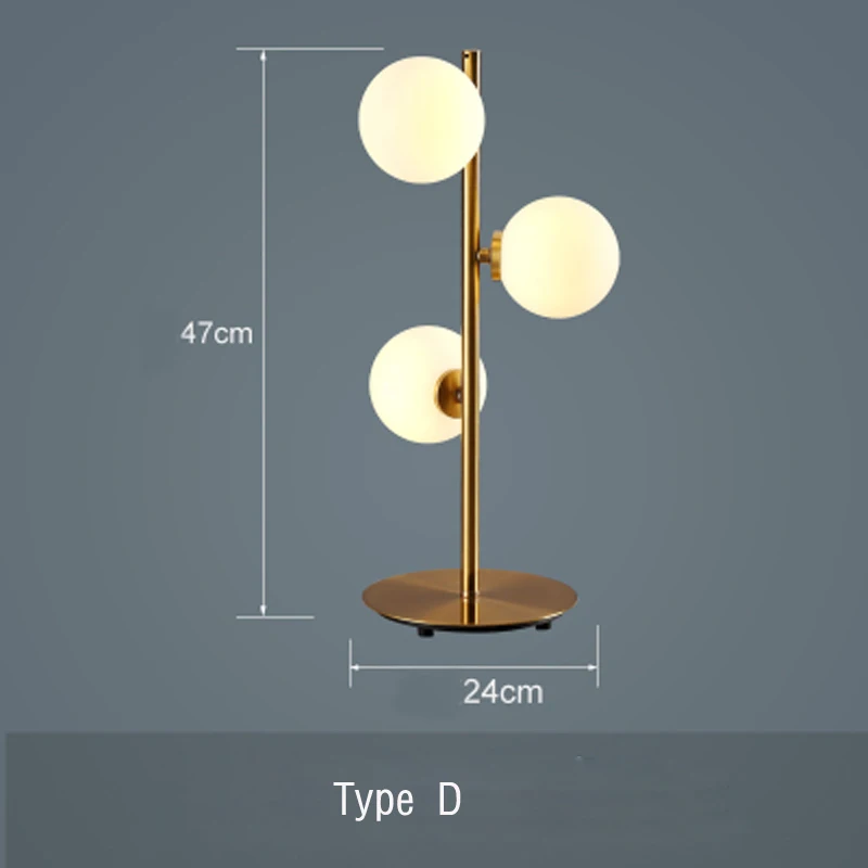 Type D G4 Lampbase Nordic Стекло мяч светодиодный настольная лампа блеск металла золота Спальня настольная Светодиодная лампа простой стол светильники книга свет для изучения - Цвет абажура: Type D G4 Lampbase