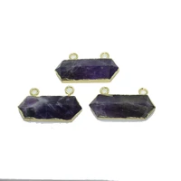 gold pendulum natural stone pendant amulet talisman geometric amethysts hexagonal purple quartz crystal long jewelry accessories