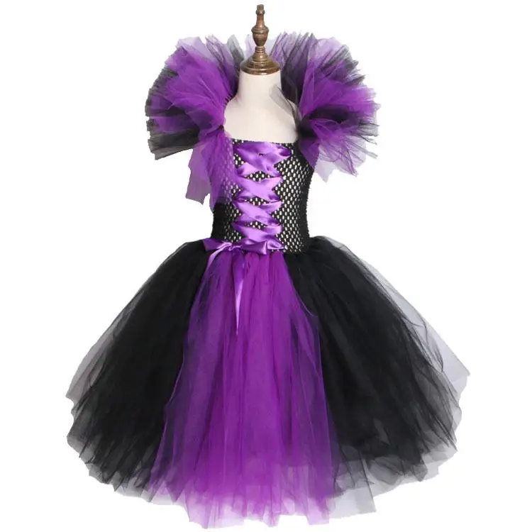 Maleficent/платье-пачка «злая королева» для девочек с рогами, костюм ведьмы для косплея для девочек, детское праздничное платье, детская одежда - Цвет: Tutu Dress