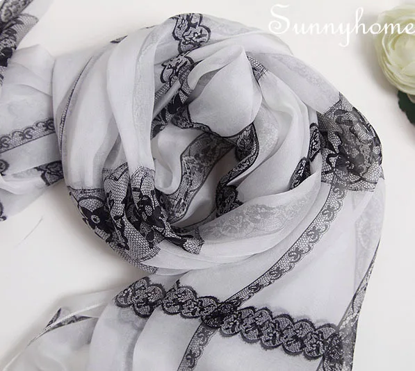 Cachecol Militar Wrap Scarves100 % чистый шелк роскошный брендовый дизайнерский черно белый кружевной шарф такса хиджаб