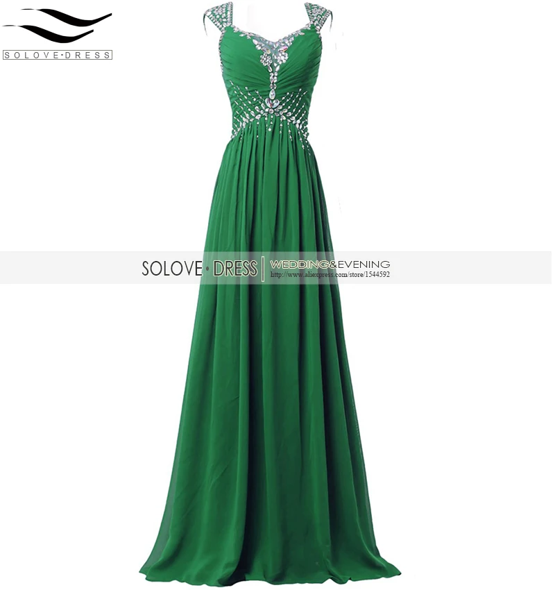 Женское платье с V образным вырезом длинное зеленое для выпускного вечера 2016|long