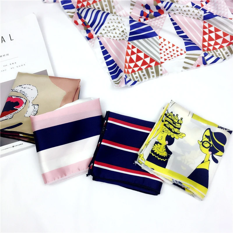 Шарф женский с цветочным принтом саржевый Шелковый квадратный платок 50 см шейный