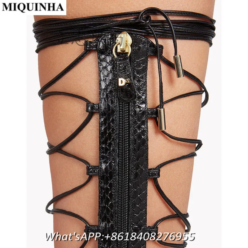 MIQUINHA Гладиатор Женщина Выдалбливают Обувь Кожа Связали открытым Носком Крест