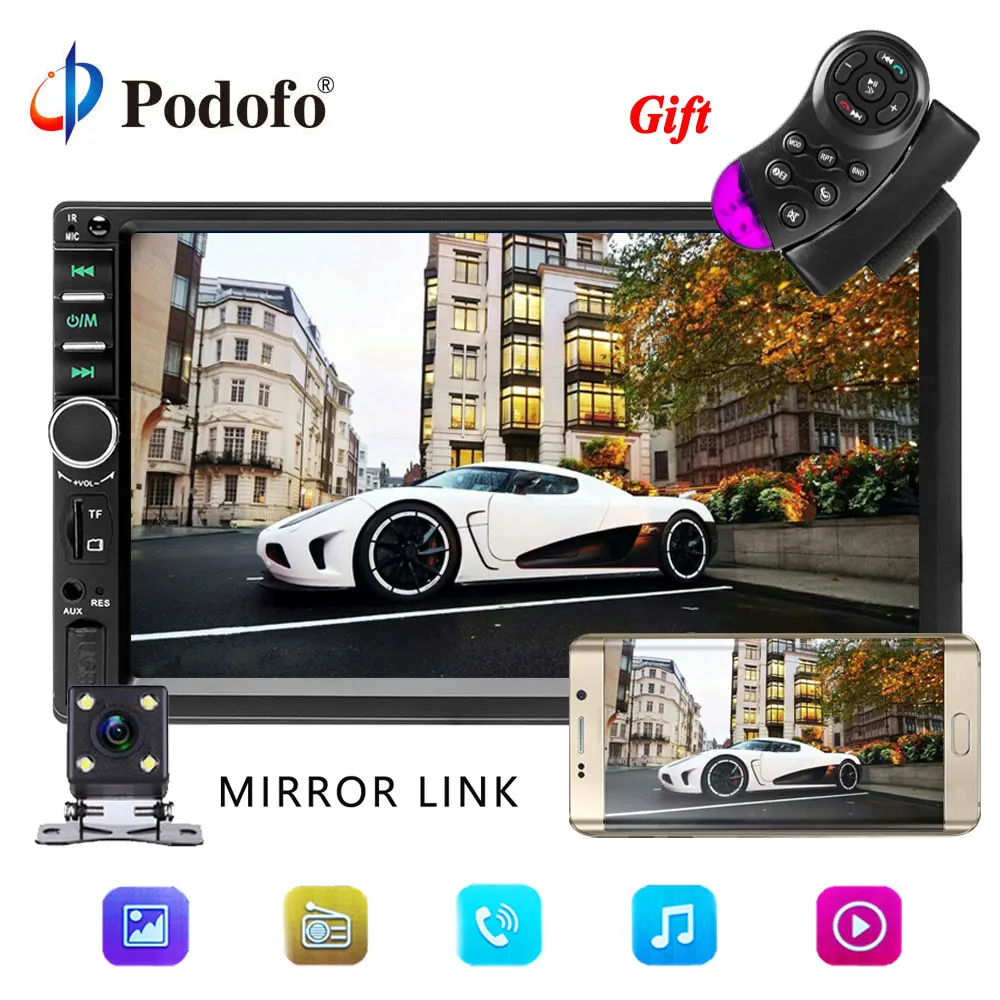 Podofo 7018B 2 Din Автомобильный Радио Видео плеер 7 &quotсенсорный автомобильный