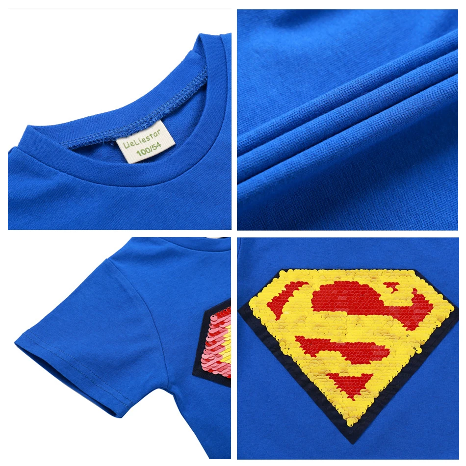 

2021 Summer Kids Boys T Shirt Superhero Sequin Reversible Baby Girls T-shirts Unicorn Children T-shirt Cotton Clothes Tee Tops
