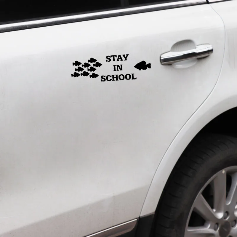 

YJZT 15.5CM*4.9CM Funny Stay In School Fish Vinyl Waterproof Car Sticker Decal Black Silver C11-1847