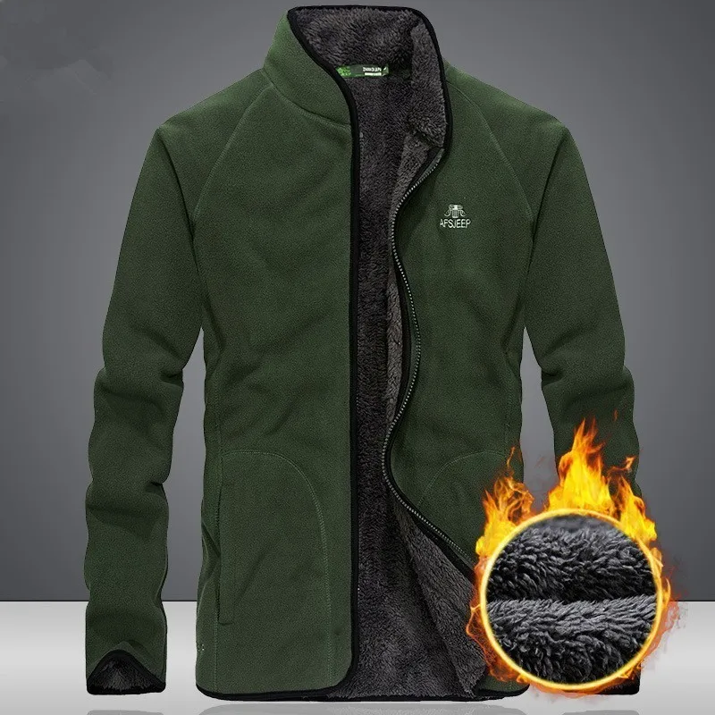army green Мужская зимняя ветрозащитная теплая куртка из плотного флиса для спорта на открытом воздухе, для рыбалки, пеших прогулок, велоспорта, альпинизма, кемпинга, воздухопроницаемая термокуртка - Цвет: army green