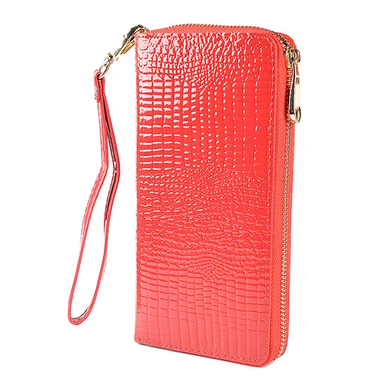 red Женские кошельки из кожи аллигатора, кошелек из крокодиловой кожи, Женский держатель для карт, роскошная сумка для денег в долларах, Женская Золотая длинная Сумочка, браслет для девушек - Цвет: red