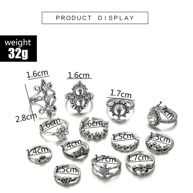 13 шт./компл. женское богемное Винтажное кольцо в форме короны с волнистым цветком