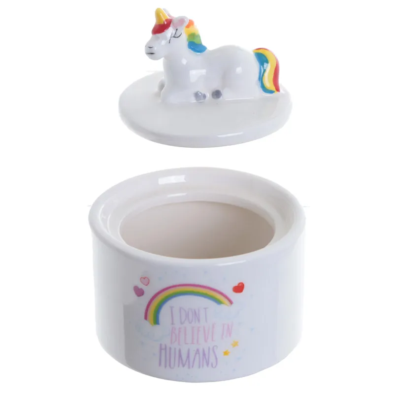 Unicorn Horse with Rainbow Clouds Trinket And Jewelry Box Quotes I Dont Believe In Humans Earrings Necklace Organizer | Дом и сад