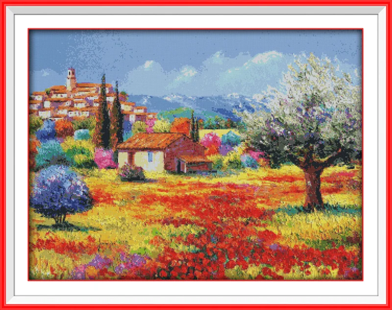 Colorful rural scenic Gogh Printed Canvas DMC Counted Chinese Cross Stitch Kits printed Cross-stitch set Embroidery Needlework | Дом и сад