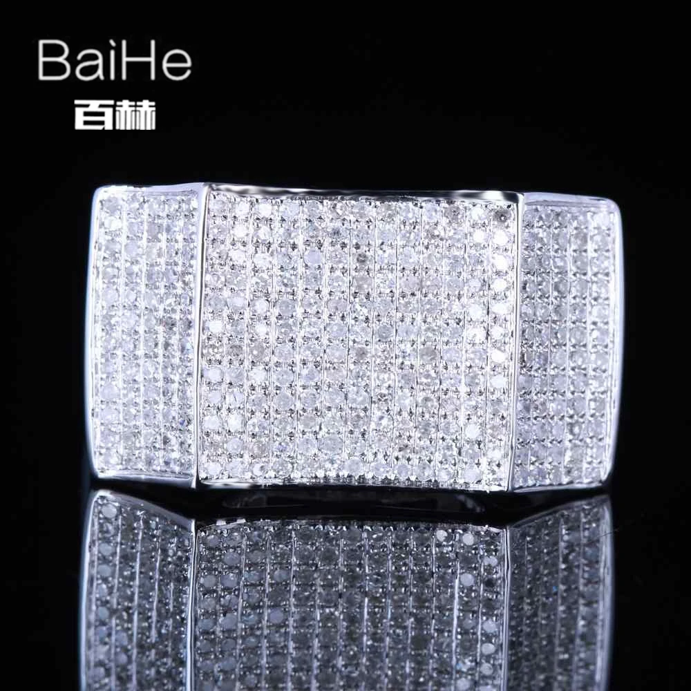 BAIHE Стерлинговое Серебро 925 1CT сертифицированное H/SI круглая огранка натуральные бриллианты обручальное мужское классическое Ювелирное кольцо