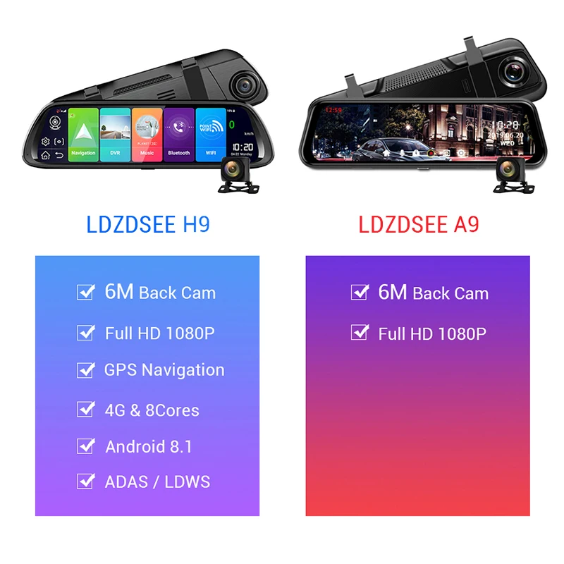 LDZDSEE H9 Автомобильный видеорегистратор камера зеркало 4G Android 8 1 ADAS 10 &quotips Full HD 1080P
