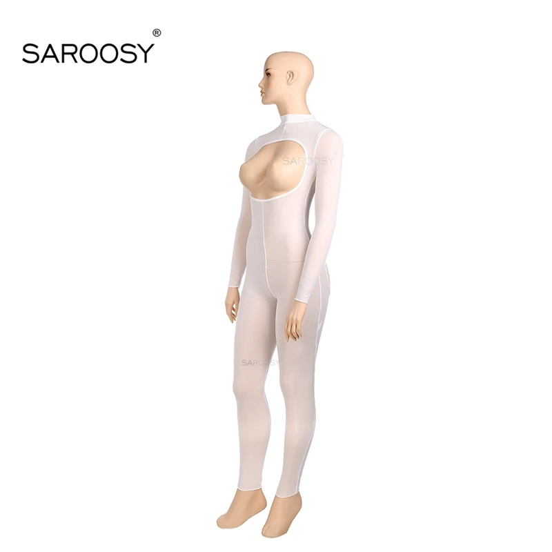 Белый SAROOSY, сексуальный открытый бюстгальтер, боди с открытой промежностью для женщин, длинные рукава, молния сзади, деталь, горячее эротическое белье размера плюс - Цвет: Белый