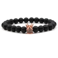 2019micro inlaid zircon crown bracelet 8mm black scrub stone beads men and women bracelet bracelet