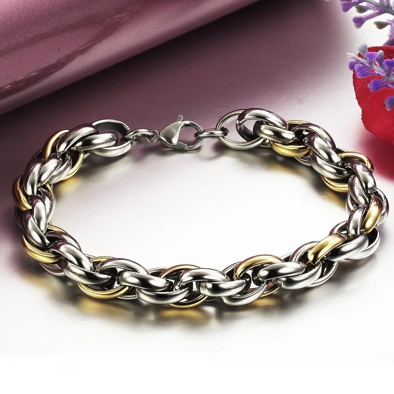 Мужской Браслет Из Нержавеющей Стали Titanium Крест Звена Цепи Серебро Золото