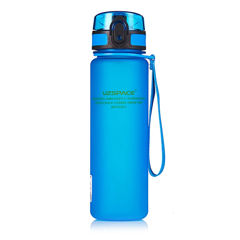 blue UZSPACE бутылка для воды 350/500/650/1000 мл Спортивные шейкер герметичная Тыква Кемпинг Пешие прогулки бутылка для воды кружки тритан пластиковая посуда для напитков BPA бесплатно - Цвет: blue