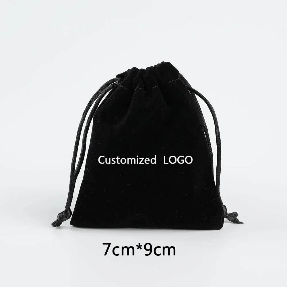 Black Velvet Bag Изготовленный на заказ логотип подарочные коробки ювелирных изделий и ювелирные изделия Бархатные Сумки для дропшиппинг заказ настроить название бренда - Цвет: Black Velvet Bag