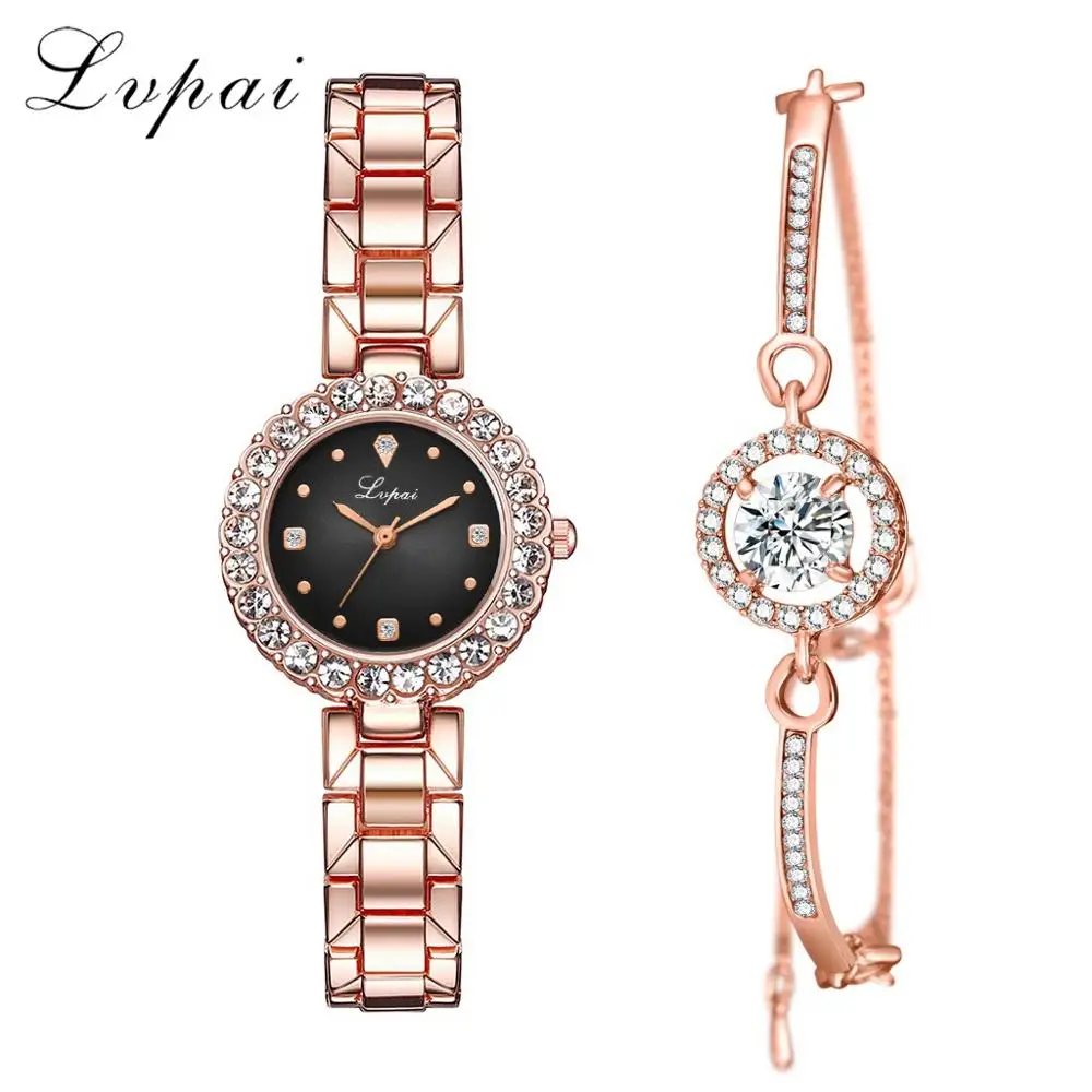 Rose Black Set Модные золотые женские наручные часы, роскошные простые женские часы с браслетом, повседневные стильные женские Подарочные часы, 2 шт. в комплекте, стиль Ulzzang - Цвет: Rose Black Set