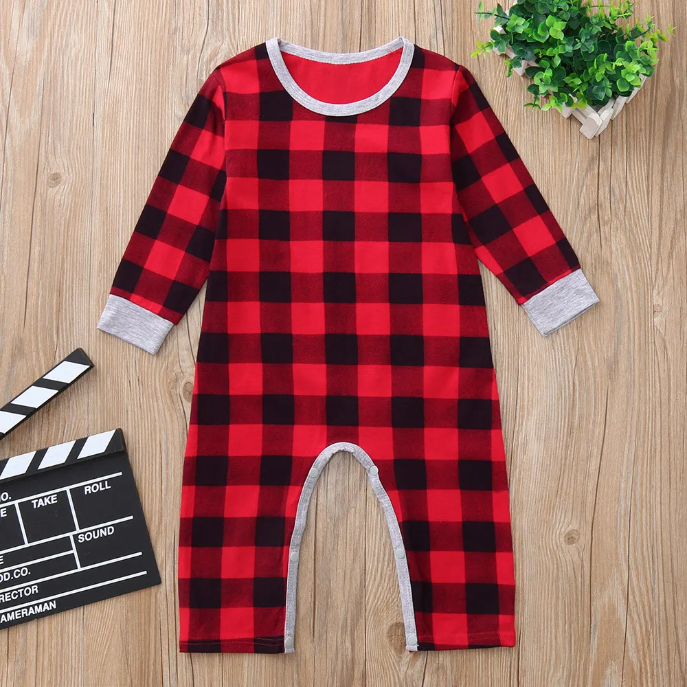 Infant Baby Boys Girls Christmas Santa Xmas Letter Plaid Romper Jumpsuit Outfits New Born Clothes Newborn |