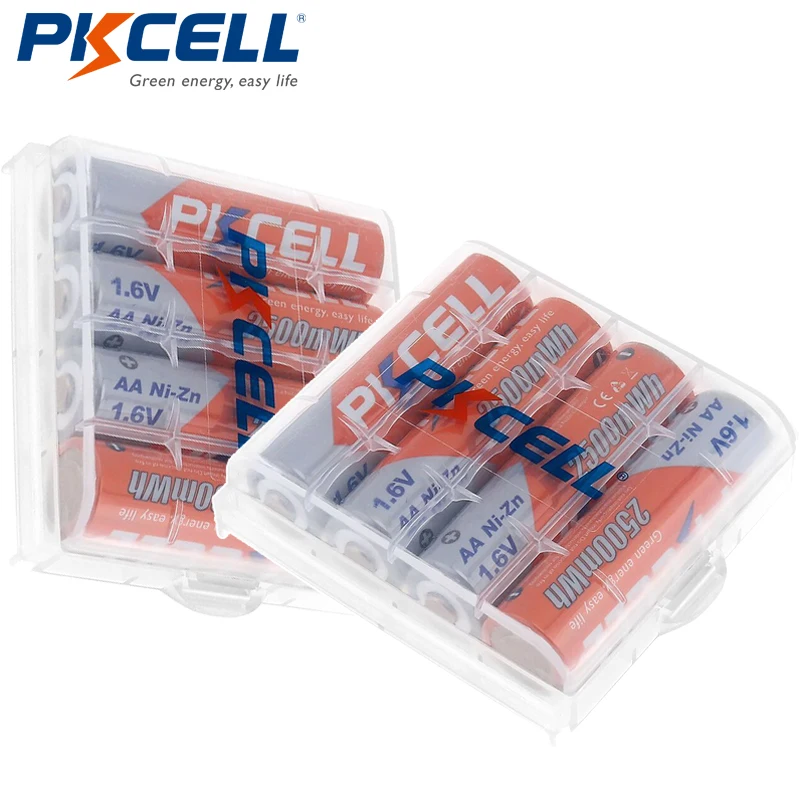 Caixa de Case Bateria e 2 Pces Pkcell Nizn Bateria 1.6v 2500mwh Recarregável 2a Baterias Guardar 8 – aa