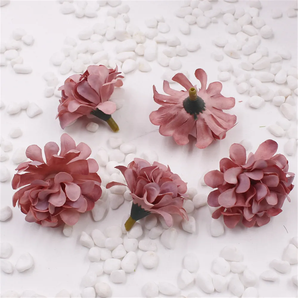 4CM Head 5PCS Artificial Silk Small Carnations Fake Chrysanthemum Hydrangea Heads DIY Decoration For Wrist Corsage Hat Bouquet | Дом и сад