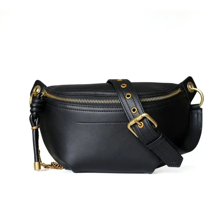 Black New Women Genuine Leather Waist Bag Fashion Shell Ladies Shoulder Messenger Bags Chic Chest Bags - Цвет: Black
