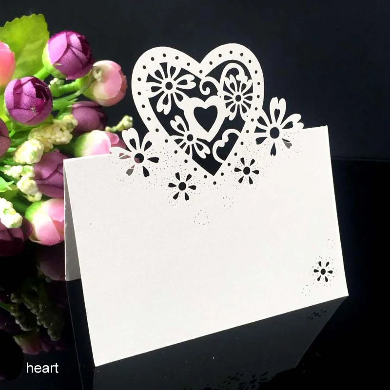 heart День рождения декор место карты Лазерная резка 50 шт. полые узор в форме сердца Свадебные События Таблица имя карты цветочный декупаж - Цвет: heart