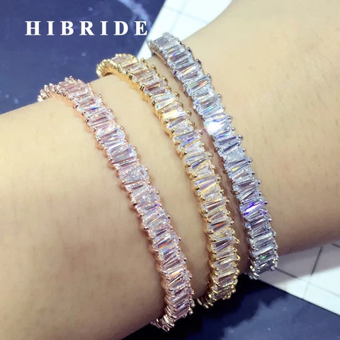 HIBRIDE новые женские браслеты-багетты и браслеты AAA кубический цирконий Регулируемая звеньевая манжета для женщин