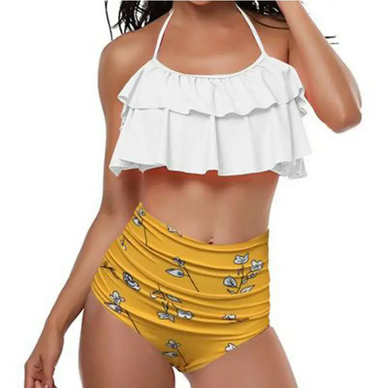 2 шт. женские мигать Высокая Талия бандажный купальник бикини с принтом