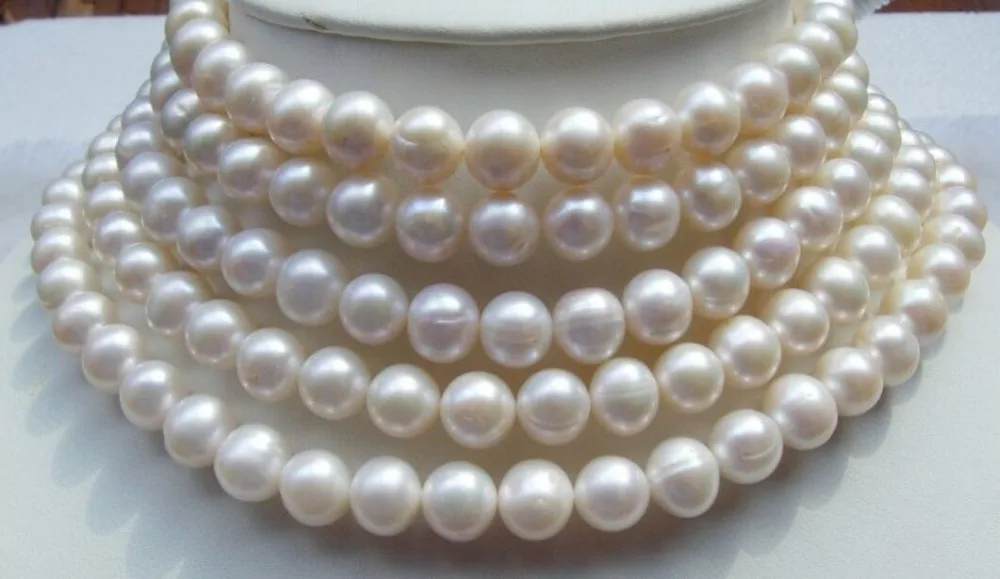 Free Shipping new Gold Clasp AA++ 9-10MM WHITE Freshwater culture PEARL NECKLACE 100