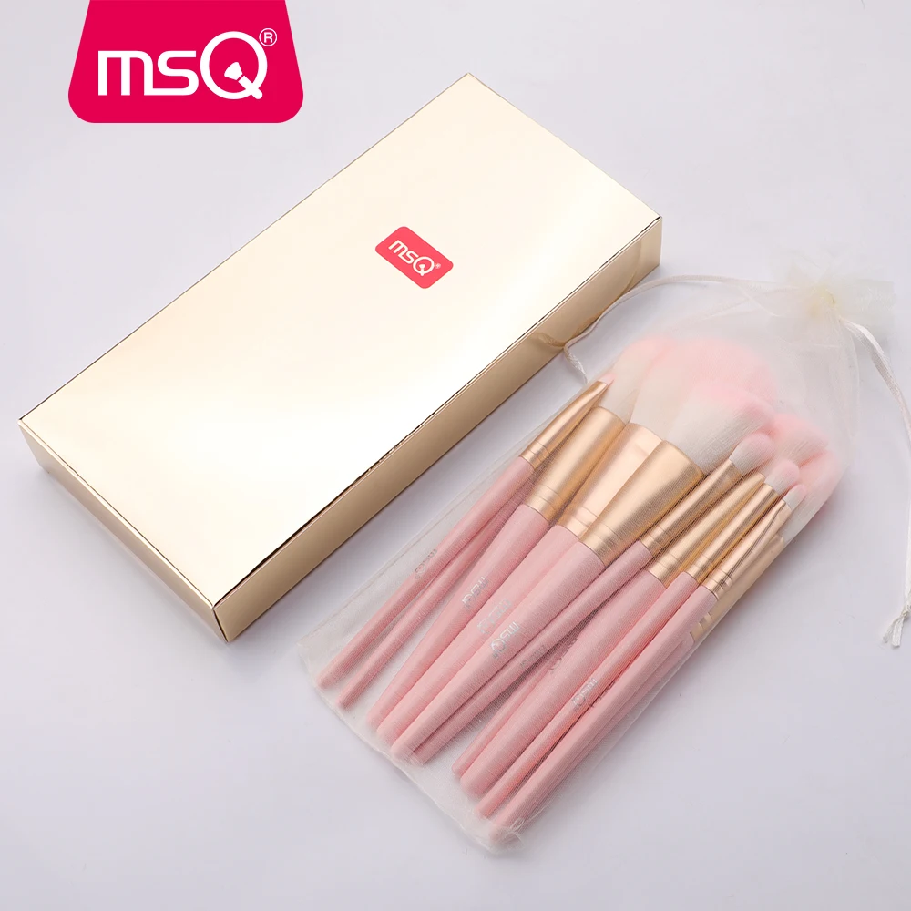 MSQ 12 шт. набор кистей для макияжа основа пудра Контур тени век губы наборы розовая
