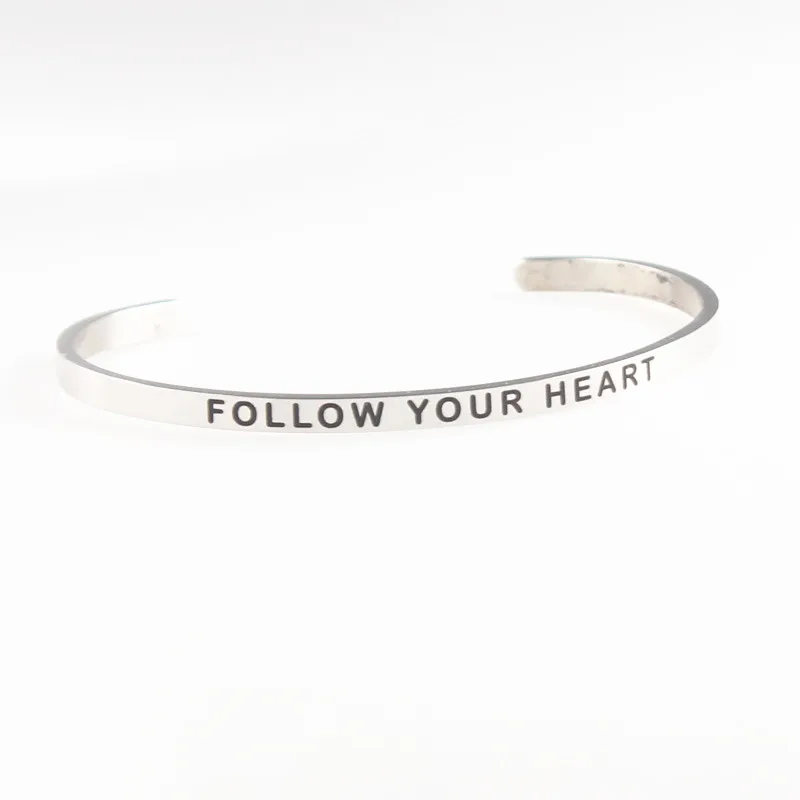 FOLLOW YOUR HEART цитаты браслет с мантрой 4 мм Ширина манжета для нее и него