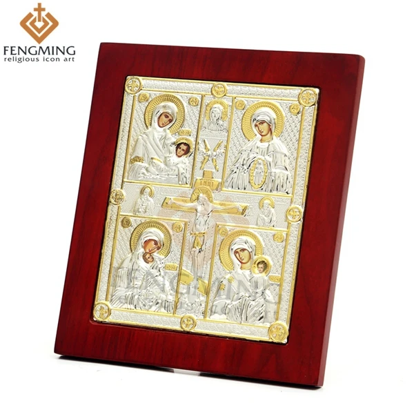 Иконы четырех богородиц крест распятие деревянный Византийский стиль