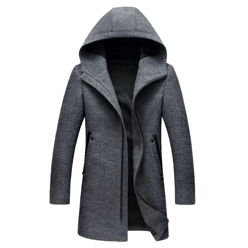 Мужское длинное пальто EICHOS с капюшоном на молнии 2019|pea coat jacket|mens hooded wool coatzipper pea |