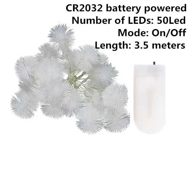 CR2032 ball 50led Светодиодный светильник 10 м с 50/1000 светодиодный светильник s водонепроницаемый декоративный светильник для спальни, двора, вечерние, теплый белый Сказочный светильник - Испускаемый цвет: CR2032 ball 50led