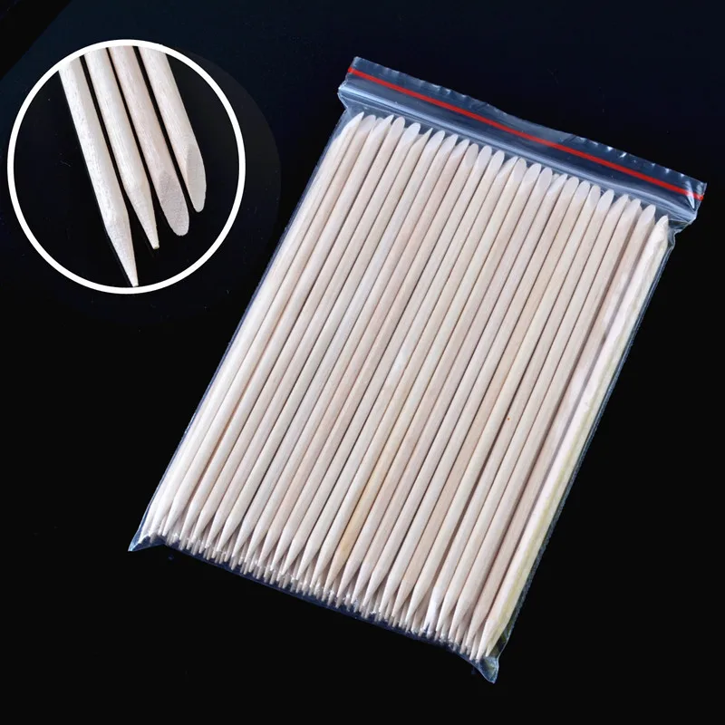 

200pcs/lot Orange Sticks Wood Cuticle Pusher Nail Art Remover Double End Nail Dead Skin Fork Manicure Tools For Finger
